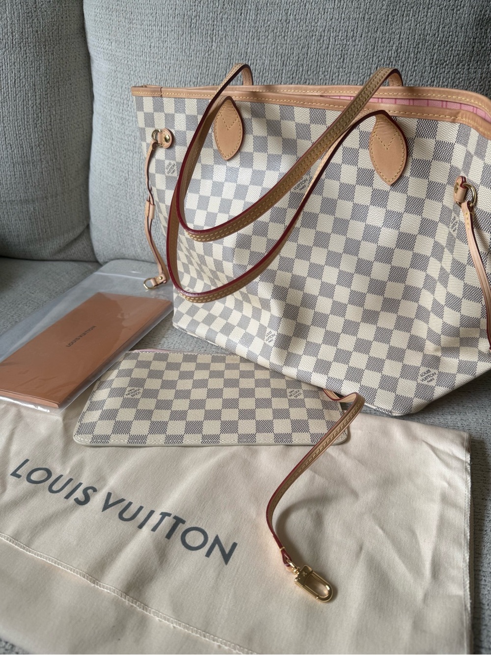 Louis Vuitton Neverfull MM Damier Azur Canvas Genuine Leather